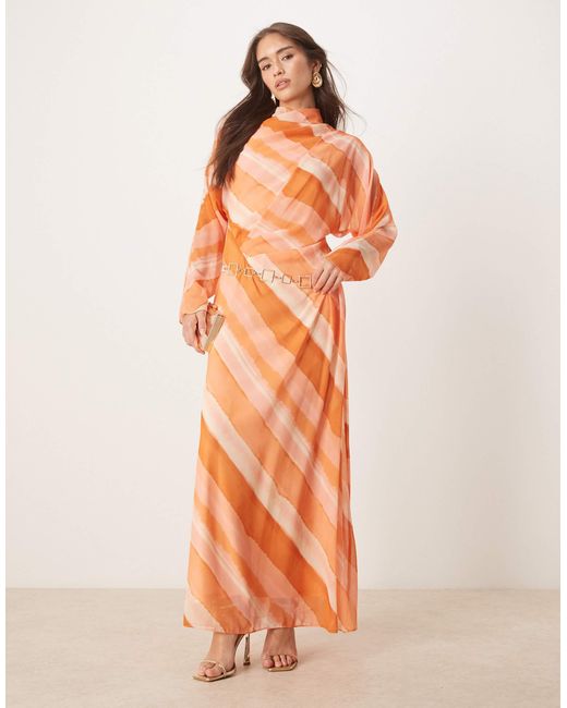 ASOS Orange – hochgeschlossenes maxikleid mit rosa streifenmuster