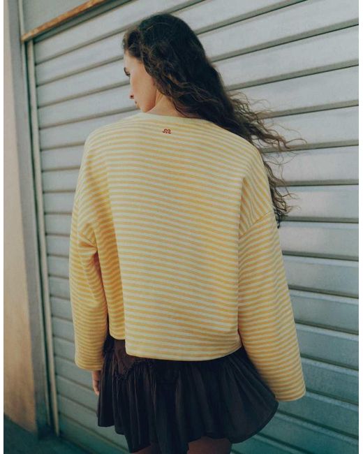 Pull&Bear Gray Oversize Striped Graphic Sweatshirt