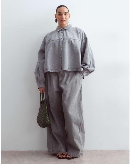 ARRANGE Gray Curve Denim Oversized Shirt