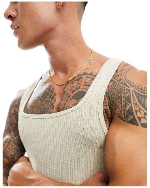 ASOS Gray Muscle Fit Variated Rib Vest for men