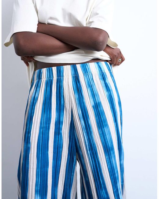 TOPSHOP White Stripe Crinkle Wide Leg Trousers