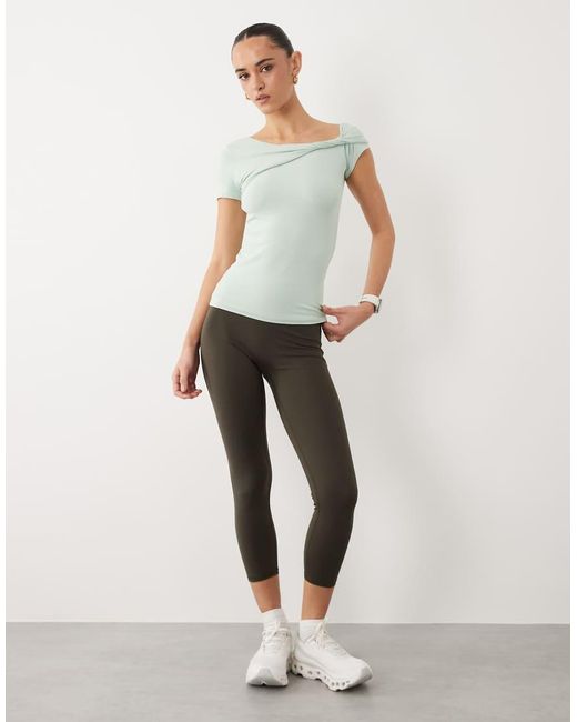 4505 Gray Plush Handle Asymmetric Drape Detail Cap Sleeve Studio Top