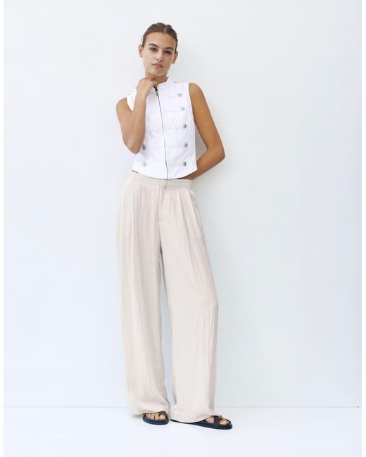 Pull&Bear Nette Broek Met Elastische Taille in het Natural