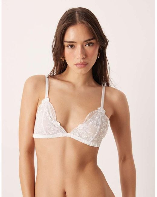KAT THE LABEL White Sofia Embroidered Triangle Bralet
