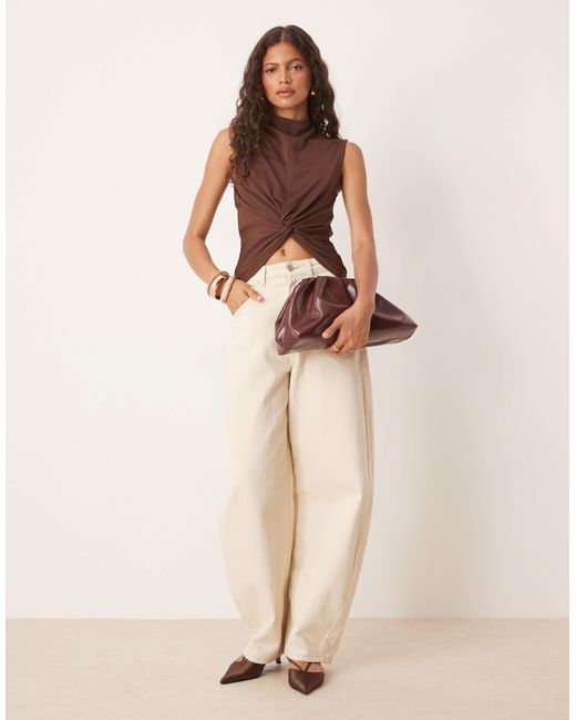 ASOS Brown Twist Front Top With Grown On Neck