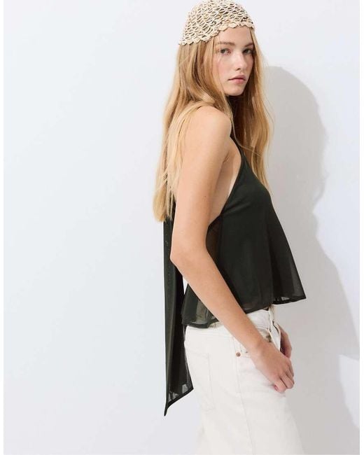 Stradivarius White Printed Tulle Halter Scarf Top