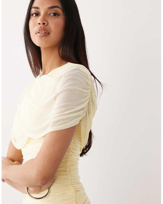 Kaiia Natural Exclusive Double Layered Slinky Cape Detail Ruffle Hem Mini Dress