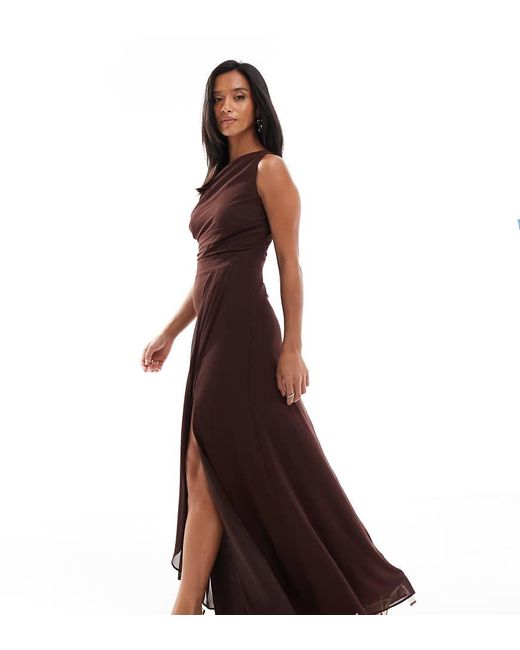 TFNC London Brown Bridesmaid Chiffon Maxi Dress With Wrap Skirt