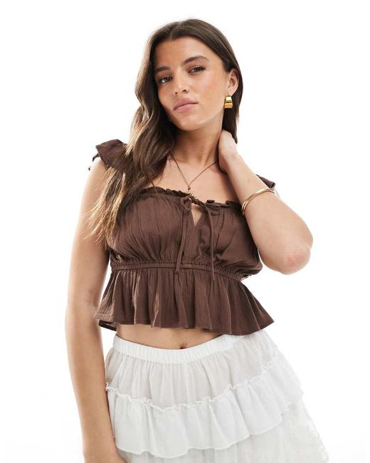 Stradivarius Brown Cropped Milkmaid Top