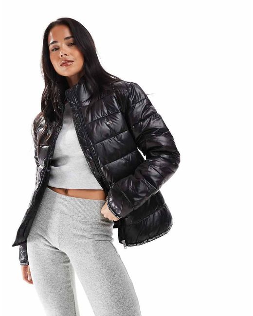 Tommy Hilfiger Black High-Shine Puffer Jacket