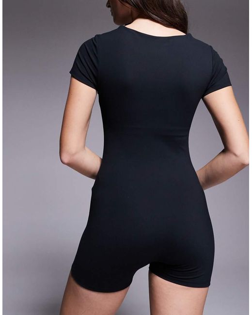 4505 Black Hourglass Soft Touch Square Neck Short Sleeve Romper