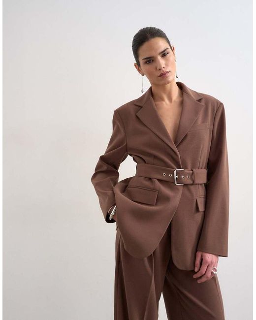 TOPSHOP Brown Co Ord High Break Belted Blazer