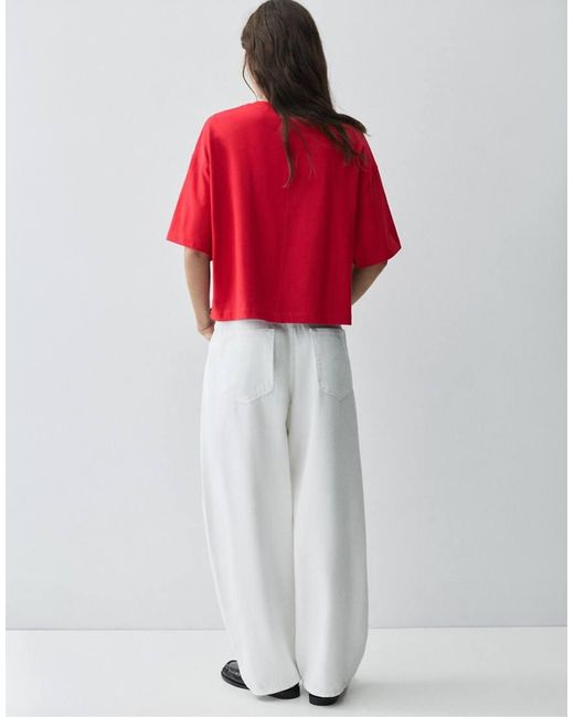 Pull&Bear Red Boxy-Fit Short Sleeve T-Shirt