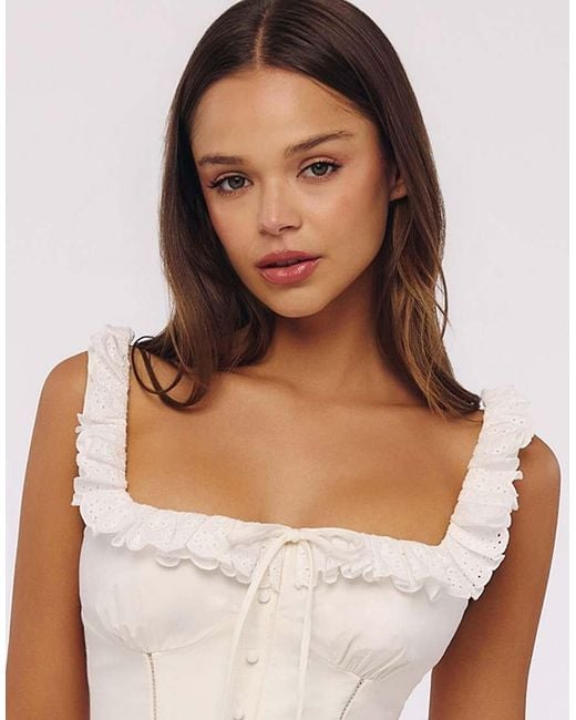 House Of Cb Pink Phoebe Cotton Broderie Anglaise Trim Midi Dress