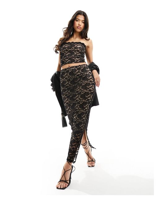 ASOS Black Co-ord Lace Maxi Column Skirt