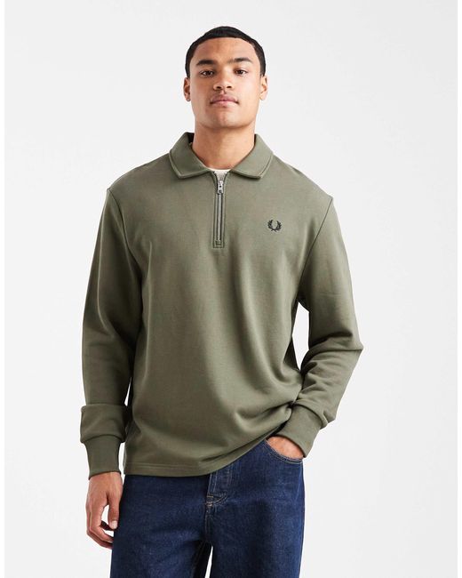 Sweat coupe carrée avec logo graphique et col zippé Fred Perry pour homme en coloris Green