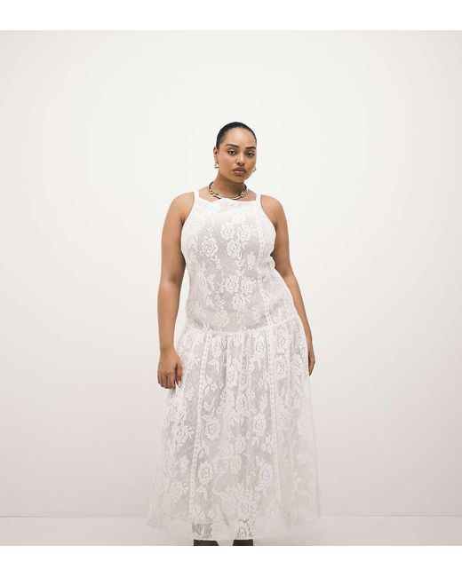ASOS White Asos Design Curve Slash Neck All Over Lace Midi Dress