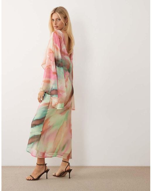 ASOS Pink Kimono Sleeve Cape Detail Draped Midaxi Dress With Open Back