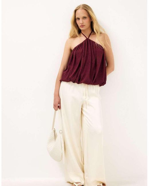 NA-KD Purple Bubble Hem Halterneck Top