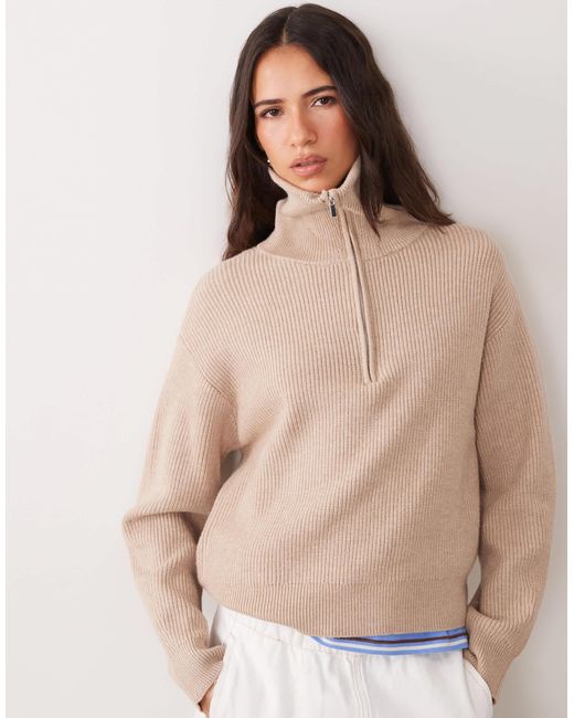 Mango White Quarter Zip Sweater