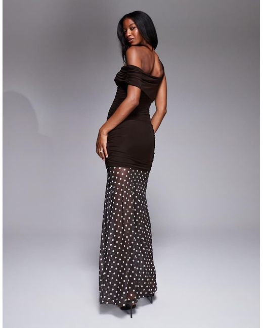 Kaiia Multicolor Exclusive Double Layered Slinky Asymmetric One Shoulder Sheer Hem Maxi Dress