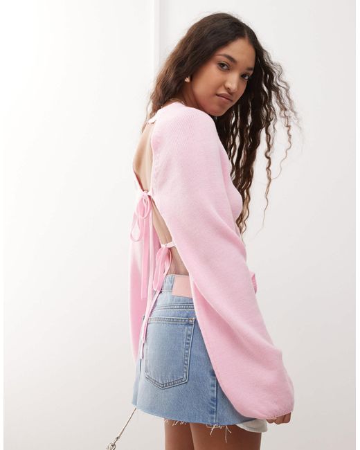 Miss Selfridge Pink Double Tie Back Open Back Jumper