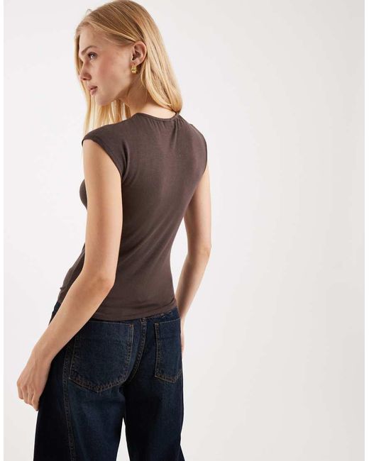 ASOS Brown Cap Sleeve With Keyhole Top