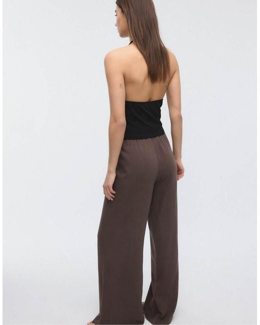 Stradivarius Black Flowing Trousers With Linen