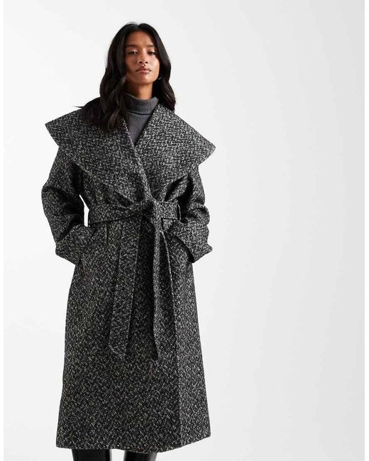Miss Selfridge Black Formal Shawl Collar Wrap Coat