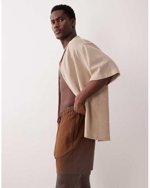 ASOS Brown Seersucker Swim Shorts for men