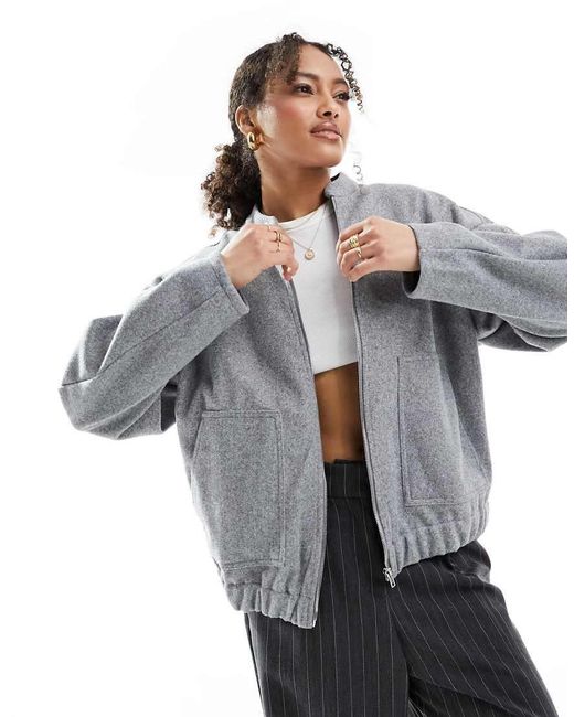 Pieces Blue Oversized Longline Zip Bomber Jacket
