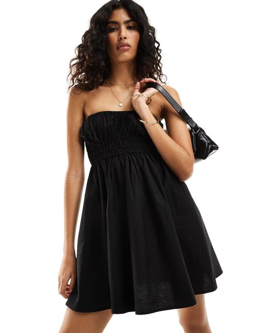ASOS Black Mini Bandeau Sundress With Ruched Bust Detail