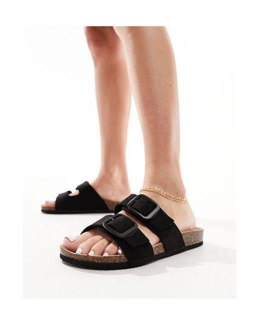 New Look Black Double Strap Flat Slip On Sandals