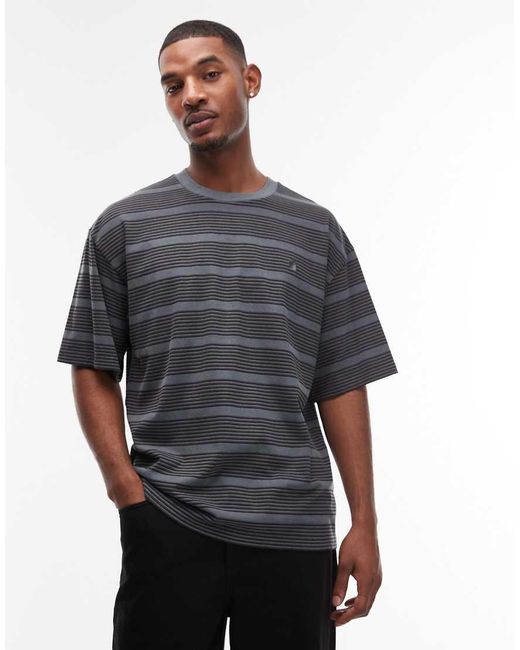 Carhartt Gray Hanson Stripe Oversized T-shirt for men