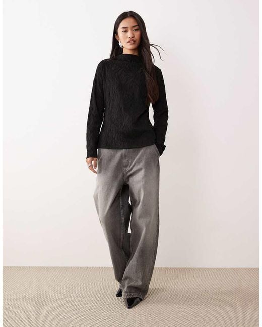 Vila Black Sheer Textured Long Sleeve Top