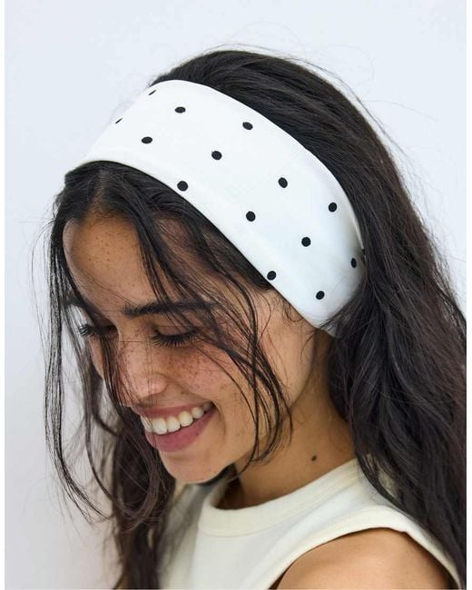 Stradivarius White Set Of 2 Elasticated Polka Dot Hair Bands