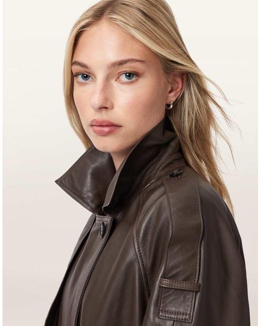 AllSaints Brown Reed Cropped Leather Trench