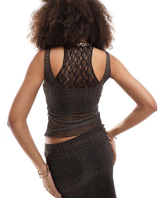 Pull&Bear Black Lace Insert Mesh Top Co-Ord