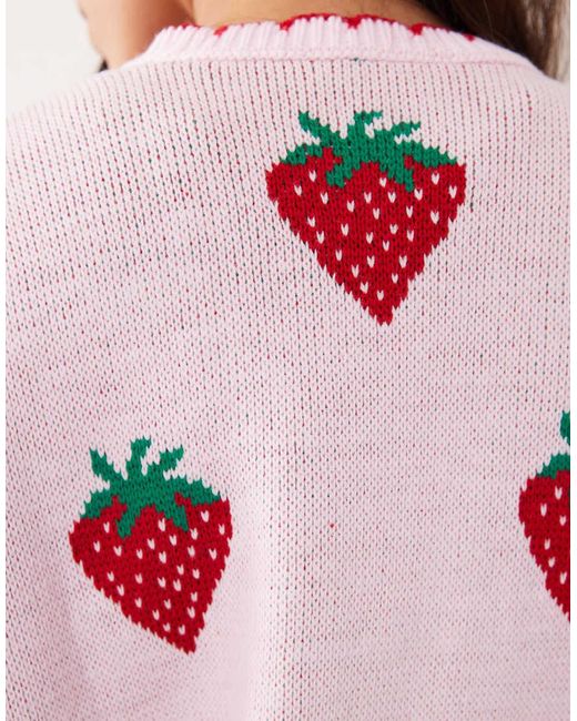 Miss Selfridge Red Edge To Edge Cardigan With All Over Strawberry Embroidery