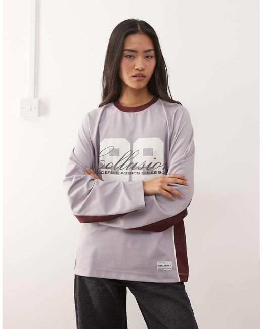 Collusion Natural Football Long Sleeve Tee With Number Graphic