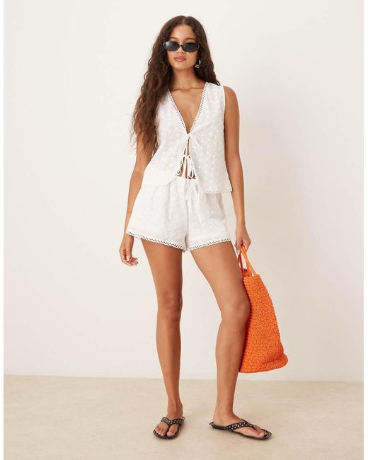 Gina Tricot Natural Co-ord Anglaise Tie Vest