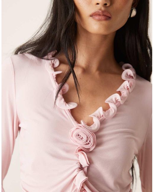 Vila Natural Ruffle Trim Long Sleeve Top