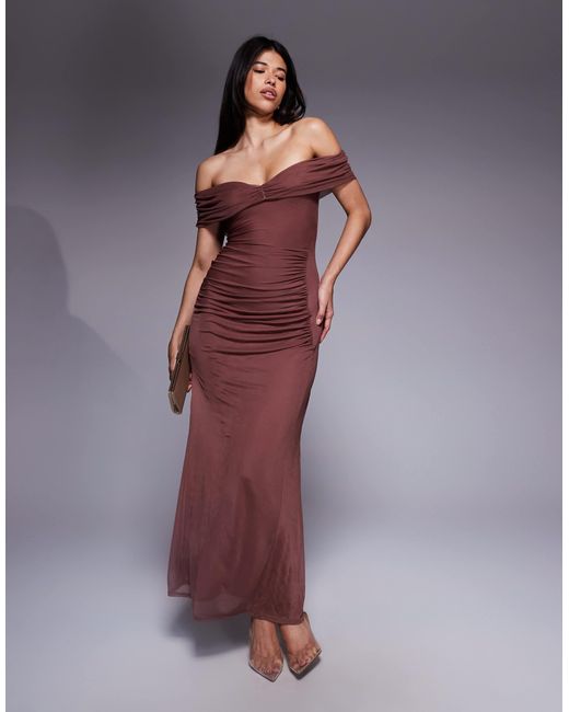 ASOS Purple – gerafftes, schulterfreies maxikleid