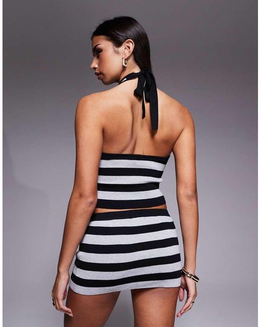 Edikted Gray Co-Ord Kezia Striped Knit Halter Top