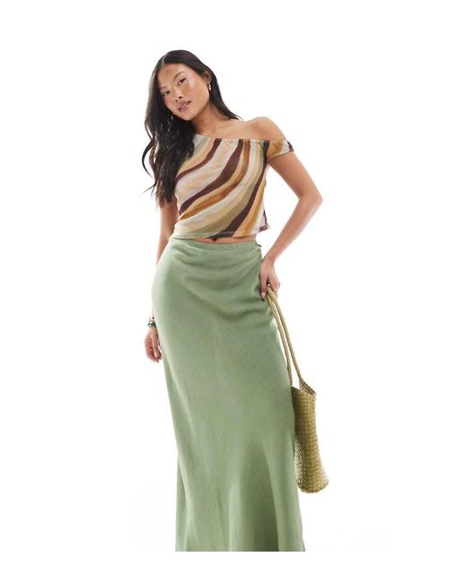 ASOS Green Asos Design Petite Linen Blend Bias Maxi Skirt
