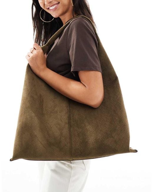 New Look Brown Suedette Embossed Slouch Bag