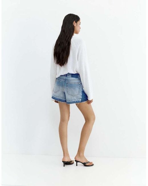 Pull&Bear White Patchwork Denim Bermuda Shorts