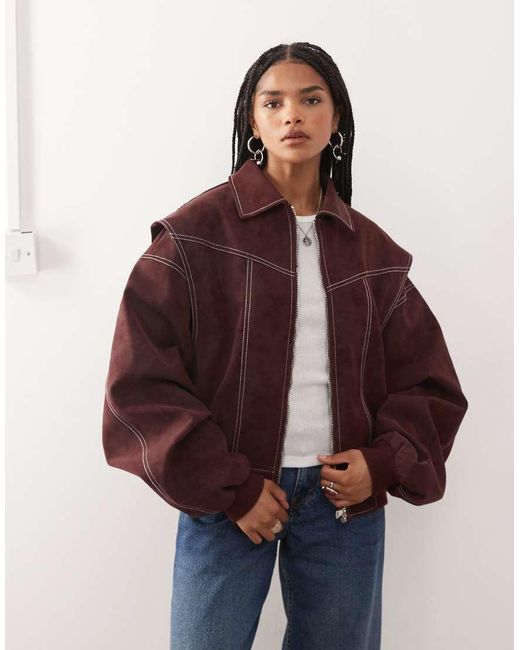Lioness Blue Exclusive Vista Leather Look Contrast Stitch Bomber Jacket