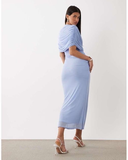 ASOS Blue Twist Plunge Neck Cape Midaxi Dress