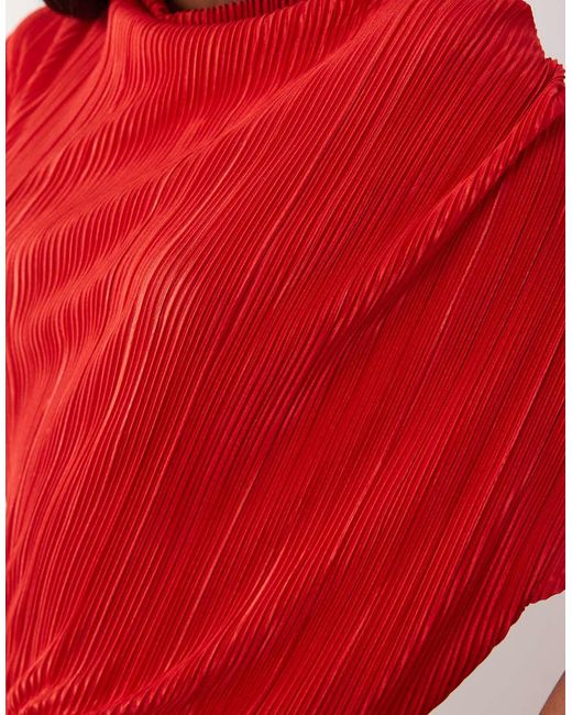 ASOS Red Plisse Draped Waist Midi Dress
